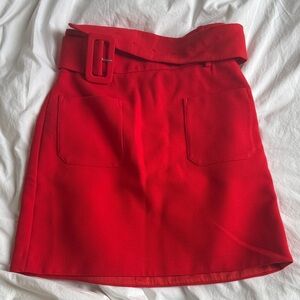 & Other Stories Red Asymmetrical Skirt with Belt